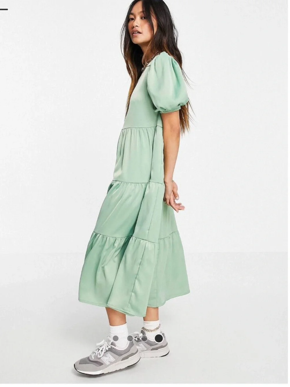 Heartbreak Sage Green Tiered Dress with Puff Sleeves